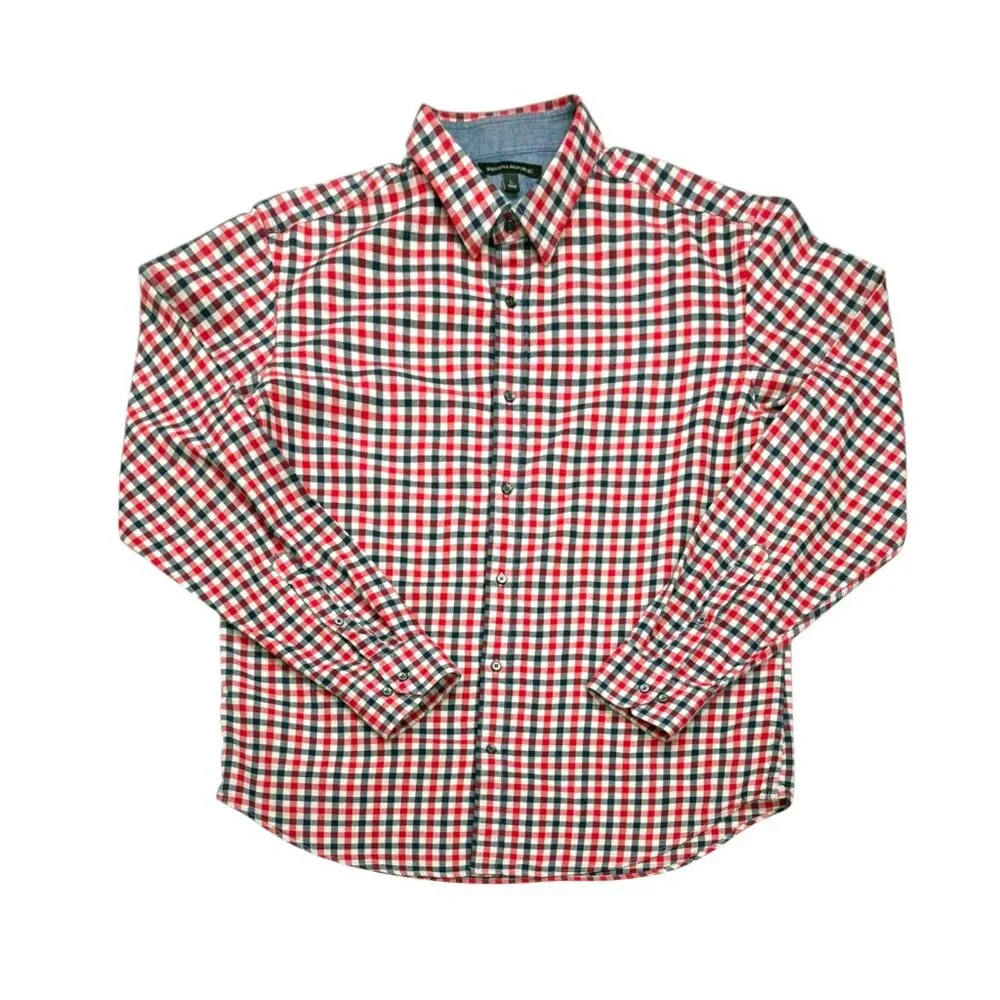 Retro J Crew Gingham Check‎ Cotton  LS Button Down Mid Weight Shirt